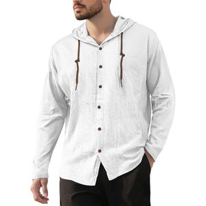 เสื้อเชิ้ตผ้าฝ้ายลินินผู้ชายฮาวายแขนยาวสีทึบระบายอากาศได้ดีลำลองทรงหลวมผ้าบางสำหรับสวมใส่พักผ่อน - Product Image 4