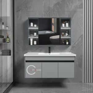 Su geçirmez yüzer Vanity ünitesi duvar asılı akıllı ayna ile ahşap mobilya banyo dolabı