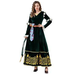 Vestido largo verde oscuro estilo corte medieval, disfraz de cosplay para mujer, disfraz de juego de rol para adultos, ropa de escenario para Halloween - Product Image 1