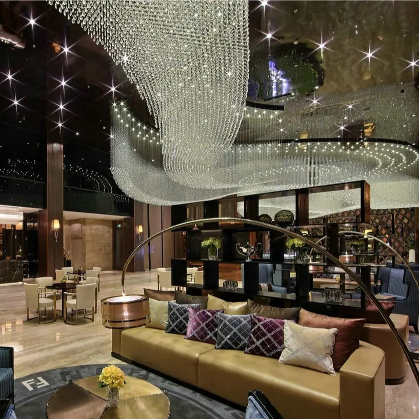 На заказ Новый дизайн отеля клуб Современное украшение K9 проект кристаллы светодио дный люстра подвесной светильник люстра для банкета зала