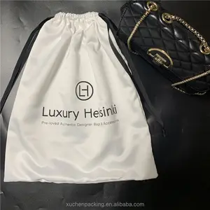 Luxury Drawstring Bag For Lingerie White Silk Satin Drawstring Dust Bags For Handbags