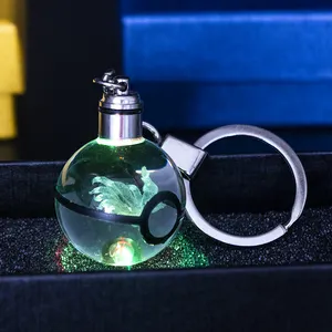 广州便宜创意3d水晶钥匙圈玻璃LED七彩泡泡球LED钥匙扣圆形促销礼品批发