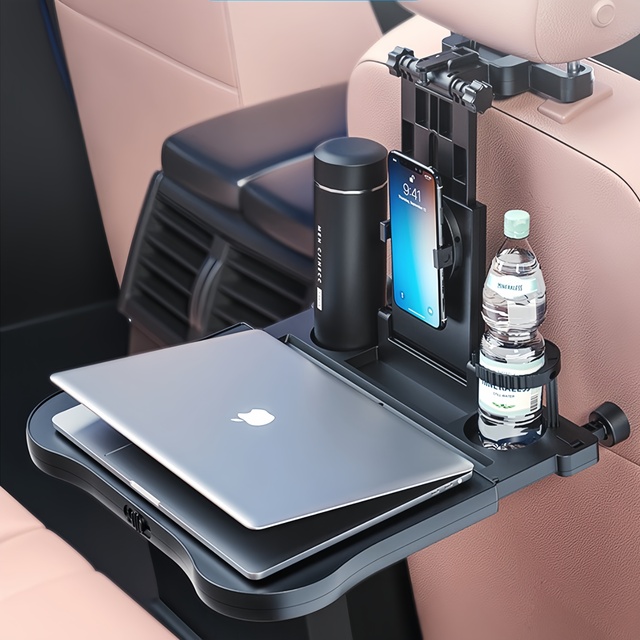 Chiyu Adjustable Plastic Car Seat Back Folding Table | Laptop Workstation Kids Snack Tray Drink Holder Universal Fit Easy