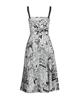 Robe midi évasée blanche à bretelles spaghetti, imprimé graffiti intégral, corsage froncé - Fournisseur vérifié du Guangdong, Chine