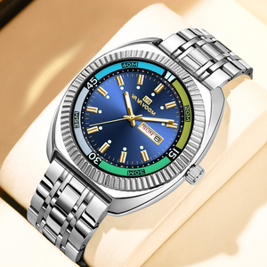 Premium Mens Gold Silver Diver Style Watch Luminous Dial Stainless Steel Band Timepiece with Double Calendar - Product Image 3