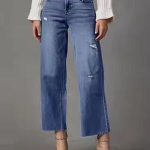 Pantalones Vaqueros Acampanados Casuales Estilo Y2K para Mujer 2025, de Cintura Alta, Ajustados, Anchos, Elásticos, Transpirables, Desgastados, con Ajuste Contorneado, Talla Pequeña - Product Image 4