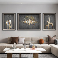Peinture décorative murale éléphant pour salon, art abstrait moderne de luxe léger, triptyque haut de gamme pour canapé, encadré en métal sur panneau KT