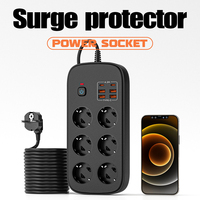 Regleta de alimentación Europea personalizable OL, enchufes de múltiples salidas con 6 agujeros y 6 puertos USB Power King Extension