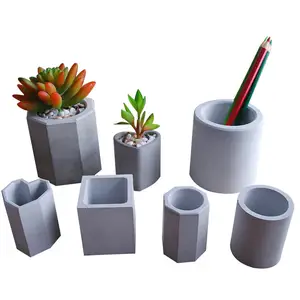 Moldes para cemento Succulents 식물 냄비 금형 캔들 금형 펜 홀더 장식품 실리콘 수지 콘크리트 금형
