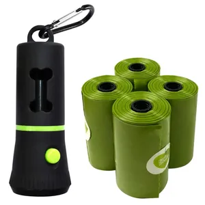 Levou lanterna Pet Dogs Poop Bag Titular Dispenser com sacos residuais biodegradáveis