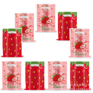 Sac cadeau fraise en plastique pour fête d'anniversaire, sac à bonbons avec poignée, sac décoratif écologique - Product Image 5