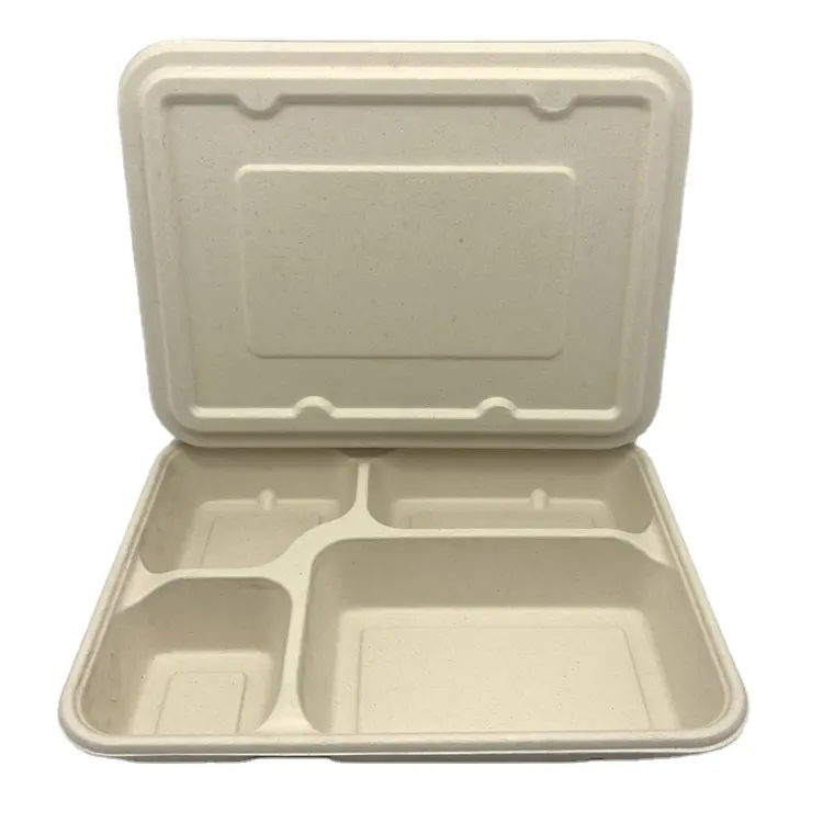 sugarcane bagasse food tray with lid for school and hospital