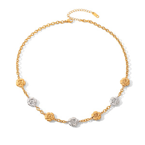 Ensemble collier et bracelet en acier inoxydable bicolore plaqué or 18 carats, motif fleur de rose, vintage, cadeau <span class=keywords><strong>pour</strong></span> <span class=keywords><strong>femme</strong></span>, résistant à l'eau, ne ternit pas - Product Image 3