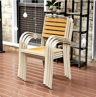 Ensemble de salle à manger moderne pour patio extérieur, résistant aux intempéries, en alliage d'aluminium, pour parc, villa, jardin, loisirs, combinaison table et chaises en plastique et bois