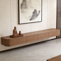 Lemari TV Kayu Walnut Hitam Solid Minimalis, Cocok untuk TV 60-64 Inch, Rak Penyimpanan Dinding, Meja TV Besar untuk Ruang Tamu