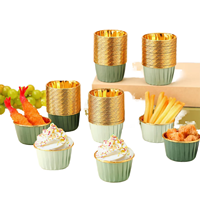 Lot de 50 moules à cupcakes verts double paroi, résistants à la graisse, avec bord roulé dégradé vert, en aluminium