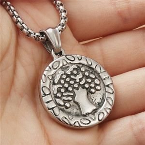yunnique Stainless Steel <b>Tree</b> Of Life Pendant <b>Necklace</b> Men's Retro Geometric Design 19008 - Product Image 3