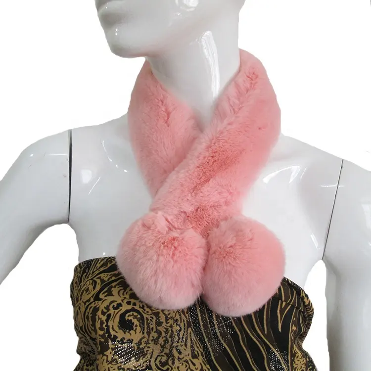 XJ Rex Rabbit Fur Shawl Soft Fashion Winter Warm Lady Pink Real Fur Scarf
