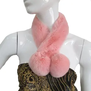 Xj Rex Thỏ lông Khăn choàng mềm thời trang mùa đông ấm áp Lady màu hồng lông thú thật khăn