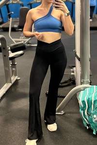 Sunzel Womens Flare <b>Leggings</b> No Front Seam Yoga Pants <b>Tummy</b> <b>Control</b> Crossover <b>High</b> <b>Waist</b> Polyamide Color Blocking - Product Image 5