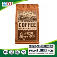 Sachet Doypack Vintage Personnalisé à Fond Carré et Soufflet, Refermable avec Fermeture Éclair, pour Emballage de Grains de Café Entiers Torréfiés, Mélange de Chips de Pommes de Terre
