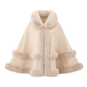 Châle en fausse fourrure pour femme, long poncho uni sans manches avec bordure en peluche, châle chaud d'hiver pour le bureau, les sorties nocturnes et les voyages - Product Image 2