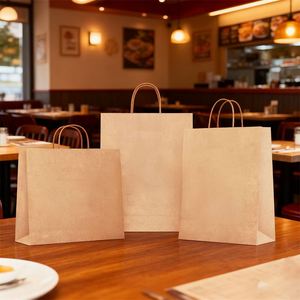 Wholesale Custom Recycled Kraft Paper <b>Bags</b> with Handles Your Own Logo White Black Brown Food Safe Reusable Shopping <b>Bags</b> - Product Image 3
