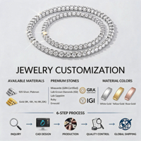 Colliers Chaîne Tennis en Argent 925 de Laboratoire avec Moissanite VVS, 2.0mm-6.5mm, certifiés Pass Tester RTS, style Hop Jewelry Charms Iced Out