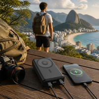 Mini batterie portable 3-en-1 ultra-fine 10000mAh avec entrée/sortie Type-C, charge rapide 22.5W/15W, batterie Li-Polymère, câble inclus, utilisation en extérieur