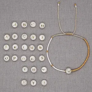 Bracelet Lettres Coquillage Naturel Style Bohème Minimaliste Perles Plaqué Or Bracelet de Perles Fait Main