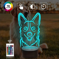 Veilleuse LED Corgi 3D à changement de couleur par contrôle tactile, blanc chaud, en ABS, à brancher, taille moyenne, pour salon
