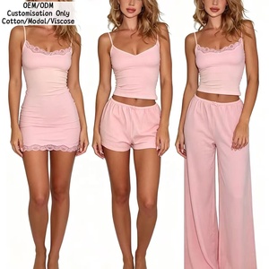 <span class=keywords><strong>Ensemble</strong></span> de vêtements de nuit en coton avec dentelle personnalisée OEM ODM, robe de nuit, haut et short <span class=keywords><strong>pour</strong></span> femmes, <span class=keywords><strong>pantalon</strong></span> long, <span class=keywords><strong>ensemble</strong></span> de pyjama doux en deux pièces - Product Image 1