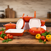 Ensemble de 11 ustensiles de cuisine en fonte émaillée classique, durable et écologique, avec poêle à frire, casserole, cocotte, compatible gaz et four