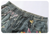 Jean Star Charm pour homme, coupe baggy, denim noir délavé, applique florale, ourlet déchiré, effet usé, style Y2K, imprimé 3D, jambe large, personnalisable OEM
