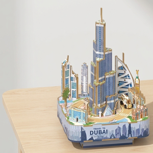 Caja de música de madera DIY del Burj Khalifa, rompecabezas 3D del horizonte de Dubái con melodía, adorno dinámico de la ciudad, regalo coleccionable, decoración, juguete. - Product Image 1