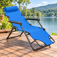 Chaise longue pliante réglable en tissu, chaise longue de patio extérieure avec coussin de tête amovible
