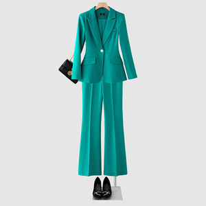 Women's Purple Suit Set Flared Pants Two Piece Formal Spring Style Full Sleeve Polyester Fabric - Product Image 2