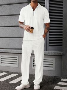 Ensemble deux pièces pour <span class=keywords><strong>homme</strong></span> Lilbetter, <span class=keywords><strong>polo</strong></span> à manches courtes décontracté d'été et pantalon, imprimé numérique uni, 100% polyester - Product Image 6