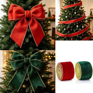 Pita Beludru Kawat Berlapis Emas Grosir 2.5 Inci X 5 Yard, Bagian Depan Beludru dengan Bagian Belakang Satin untuk Hiasan Pita dan Pohon Natal - Product Image 3