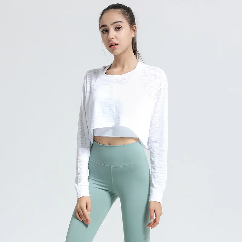 Aoyema Sports Top Women's Autumn Long-sleeved Loose T-shirt Running Yoga Clothes Fitness Clothes Quick-drying Blouse Crop Top