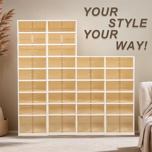 Factory Rectangle Eco-Friendly PET Dustproof Shoe Rack Foldable Stackable <b>Storage</b> Container Custom Logo 20-35L Capacity - Product Image 5