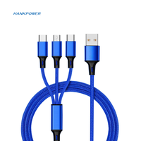 Cable cargador USB de nailon trenzado 3 en 1, 3 pies, 6 pies, 10 pies, Micro 8 pines tipo C, Cable de carga rápida para teléfono móvil