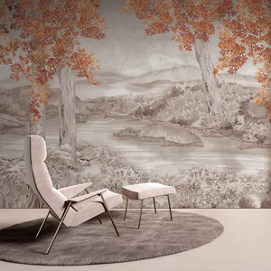 Decoración de Hogar de Lujo, Mural de Pared Personalizable con Diseño Vintage de Bosque Otoñal, Decoración de Pared con Paisaje de Árboles de Arce Marrón Cálido, Alta Reproducción de Color - Product Image 1