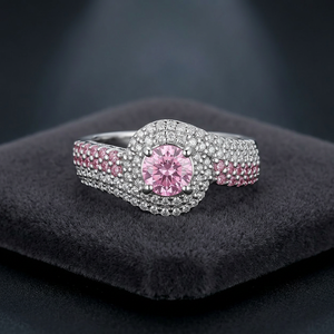 Bague de fiançailles de luxe GOURIK en argent sterling 925 plaqué or avec halo de zircon rose taille ronde et bande torsadée, bijoux de mariage pour femme - Product Image 4