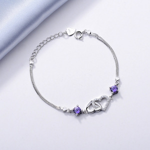 Pulsera de Plata de Ley 925 con Dijes en Forma de Corazón para Mujer, con Cristales de Estrás Engastados, para Aniversario - Gran Moda Europea - Product Image 2