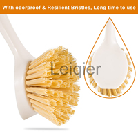 Brosse à vaisselle en bambou avec logo personnalisé, manche long en bois, outil de nettoyage, corde de suspension, brosse à récurer pour casserole