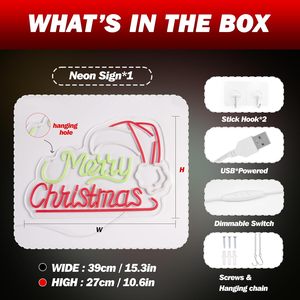 Merry Christmas <b>Tree</b> Neon Sign <b>LED</b> Wall Decor With Hat USB Powered <b>LED</b> Dimmable Neon Wall Mount <b>Light</b> For Holiday Party - Product Image 3