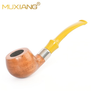 MUXIANG Wooden Tobacco Pipe Bent Type 9mm Filter Yellow Curved Handle Men's Smoking Accessory - Product Image 2