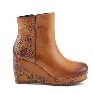 Stivaletti da donna autunno inverno di alta qualità con plateau Cowgirl con cerniera a fiore retrò con zeppe stivali da donna - Product Image 2