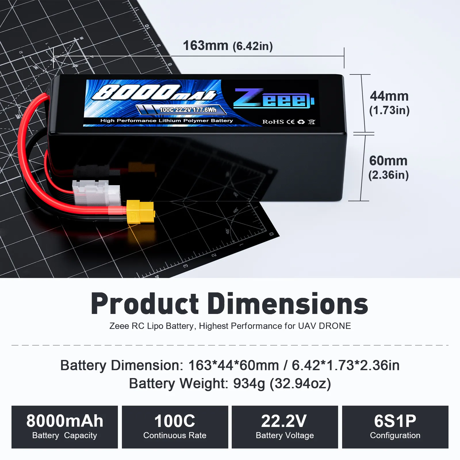 Zeee FPV 6s Lipo 배터리 8000mah 6S lipo 배터리 22.2V /23.1V 100C FPV 드론 배터리